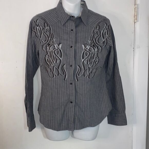 ROPER Grey Stripe Western Snap Button Down Shirt-S - Picture 1 of 7